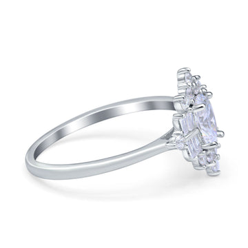 Oval Cut Halo Vintage Wedding Ring Simulated Cubic Zirconia 925 Sterling Silver